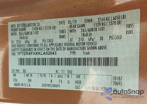 2019 Ford Ranger Lariat z USA, uszkodzony, nr VIN 1FTER4FHXKLA52043